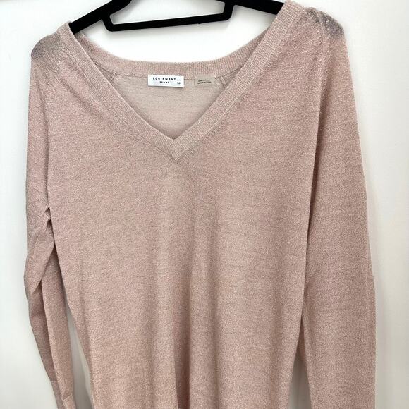 Equipment Femme Pink Small Shimmer Wool Blend Metallic V-Neck Light Sweater - Picture 3 of 7